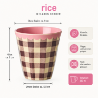 RICE Melaminbecher „Check Me Out“ 250 ml – kariert in Rosa/Braun