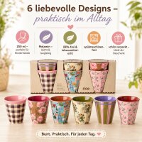 RICE Melaminbecher 6er Set Bon Vivant Design – 250 ml, bunt, BPA-frei & spülmaschinenfest
