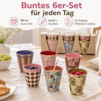 RICE Melaminbecher 6er Set Bon Vivant – kleine Becher 160 ml, BPA-frei & spülmaschinenfest