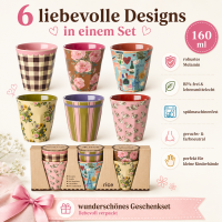RICE Melaminbecher 6er Set Bon Vivant – kleine Becher 160 ml, BPA-frei & spülmaschinenfest