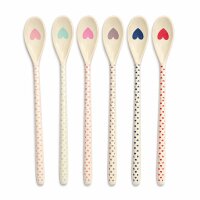 RICE Melamin Latte-Löffel 6er Set mit Herz Print – lange Dessertlöffel 22 cm
