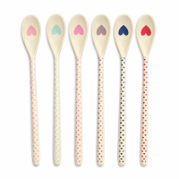 RICE Melamin Latte-Löffel 6er Set mit Herz Print – lange Dessertlöffel 22 cm