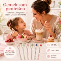 RICE Melamin Latte-Löffel 6er Set mit Herz Print – lange Dessertlöffel 22 cm
