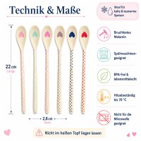 RICE Melamin Latte-Löffel 6er Set mit Herz Print – lange Dessertlöffel 22 cm