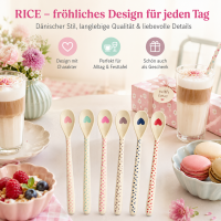 RICE Melamin Latte-Löffel 6er Set mit Herz Print – lange Dessertlöffel 22 cm