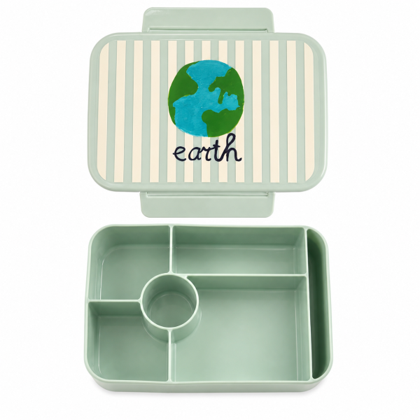 RICE Kunststoff Lunchbox mit 6 Fächern Earth Print – Brotdose für Schule, Kita & Ausflüge
