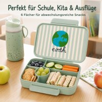 RICE Kunststoff Lunchbox mit 6 Fächern Earth Print – Brotdose für Schule, Kita & Ausflüge