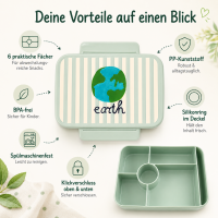 RICE Kunststoff Lunchbox mit 6 Fächern Earth Print – Brotdose für Schule, Kita & Ausflüge