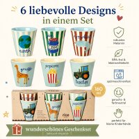 RICE Kids Melaminbecher 6er Set ABC Print Jungs – 160 ml, BPA-frei & spülmaschinenfest