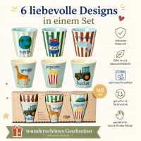 RICE Kids Melaminbecher 6er Set ABC Print Jungs – 160 ml, BPA-frei & spülmaschinenfest