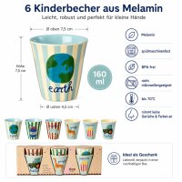 RICE Kids Melaminbecher 6er Set ABC Print Jungs – 160 ml, BPA-frei & spülmaschinenfest