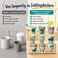 RICE Kids Melaminbecher 6er Set ABC Print Jungs – 160 ml, BPA-frei & spülmaschinenfest