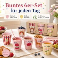 RICE Kids Melaminbecher 6er Set ABC Print Mädchen – 160 ml, BPA-frei & spülmaschinenfest