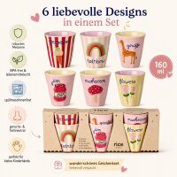 RICE Kids Melaminbecher 6er Set ABC Print Mädchen – 160 ml, BPA-frei & spülmaschinenfest