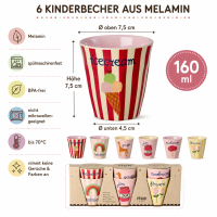 RICE Kids Melaminbecher 6er Set ABC Print Mädchen – 160 ml, BPA-frei & spülmaschinenfest