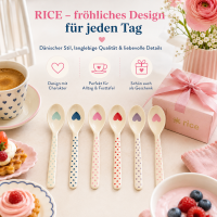 RICE Melamin Teelöffel 6er Set mit Herz Print – bunte Dessertlöffel 14 cm