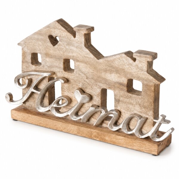 Boltze Home Holzaufsteller Heimat aus Mangoholz mit Metall-Schriftzug