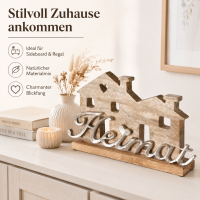 Boltze Home Holzaufsteller Heimat aus Mangoholz mit Metall-Schriftzug