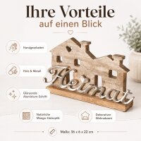 Boltze Home Holzaufsteller Heimat aus Mangoholz mit Metall-Schriftzug