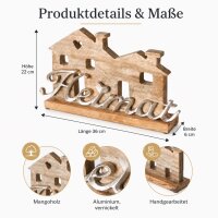 Boltze Home Holzaufsteller Heimat aus Mangoholz mit Metall-Schriftzug