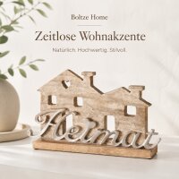 Boltze Home Holzaufsteller Heimat aus Mangoholz mit Metall-Schriftzug