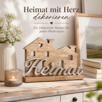 Boltze Home Holzaufsteller Heimat aus Mangoholz mit Metall-Schriftzug