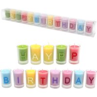 OUTLET - RESTPOSTEN - 24 Kerzen im Glas - Happy Birthday - 13 einzelne Kerzen im Glas, Größe H/Ø: ca. 5 x 3 cm