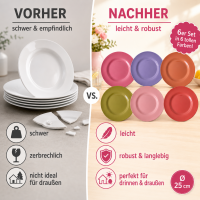 Melamin Teller Set 6er farbenfroh für Alltag & Outdoor