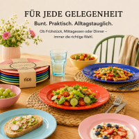 Melamin Teller Set Bunt 6er Set leicht für Alltag & draußen