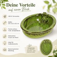 Vogeltränke Keramik oval mit Frosch für friedliche Gartenmomente