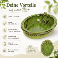 Vogeltränke Keramik oval mit Frosch für friedliche Gartenmomente