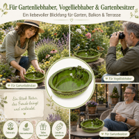Vogeltränke Keramik oval mit Frosch für friedliche Gartenmomente
