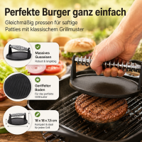 Hamburgerpresse Gusseisen mit Grillmuster für perfekte Burger