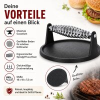 Hamburgerpresse Gusseisen mit Grillmuster für perfekte Burger