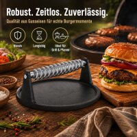 Hamburgerpresse Gusseisen mit Grillmuster für perfekte Burger