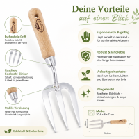 Handgabel Garten mit Holzgriff für präzise Beetpflege