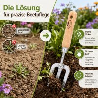 Handgabel Garten mit Holzgriff für präzise Beetpflege