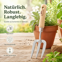 Handgabel Garten mit Holzgriff für präzise Beetpflege