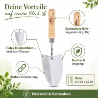 Blumenkelle Holzgriff mit Edelstahlblatt für leichtes Pflanzen