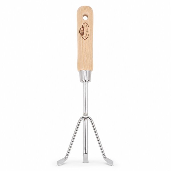 Handharke mit Holzgriff lang für präzise Beetpflege