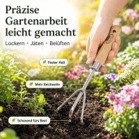 Handharke mit Holzgriff lang für präzise Beetpflege