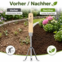 Handharke mit Holzgriff lang für präzise Beetpflege