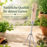 Handharke mit Holzgriff lang für präzise Beetpflege