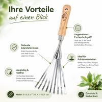 Handrechen mit Holzgriff für präzise Beetpflege