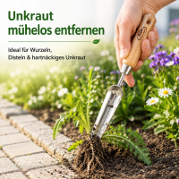 Unkrautstecher Edelstahl mit Holzgriff für leichtes Jäten