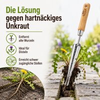 Unkrautstecher Edelstahl mit Holzgriff für leichtes Jäten