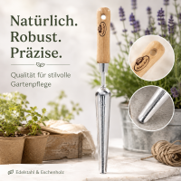 Unkrautstecher Edelstahl mit Holzgriff für leichtes Jäten
