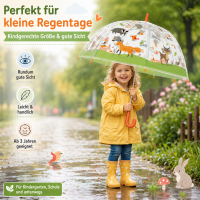 Kinderschirm transparent mit Waldtieren für Spaß im Regen
