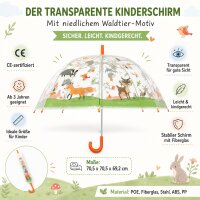 Kinderschirm transparent mit Waldtieren für Spaß im Regen