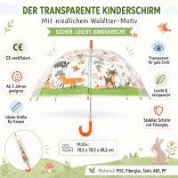 Kinderschirm transparent mit Waldtieren für Spaß im Regen